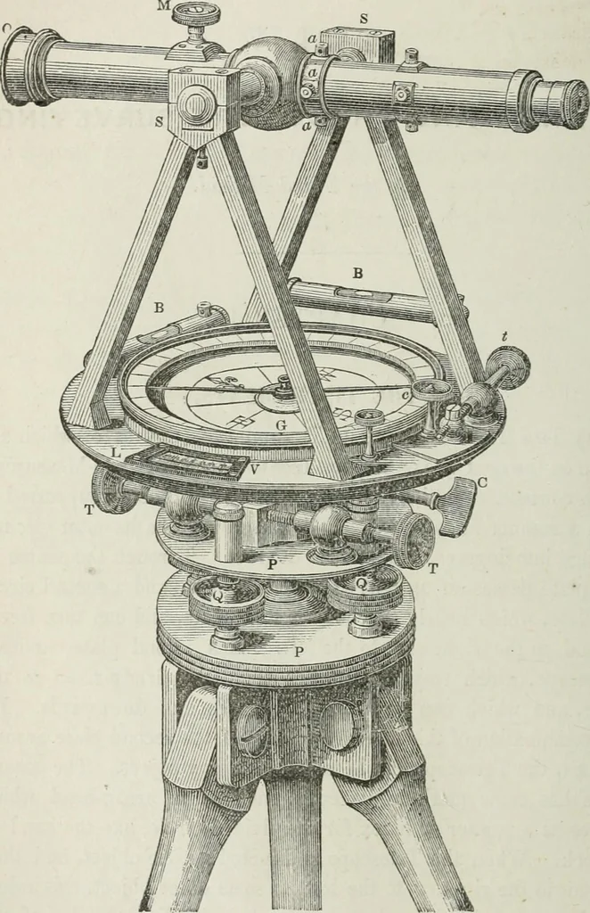An illustration from A treatise on land-surveying; comprising the theory developed from five elementary principles; and the practice with the chain alone, the compass, the transit, the theodolite, the plane table, &c. Illustrated by four hundred engravings, and a magnetic chart, 1875, leaf 219
