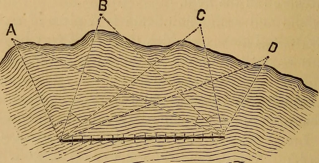 An illustration from A treatise on levelling, topography, and higher surveying, 1876, leaf 157