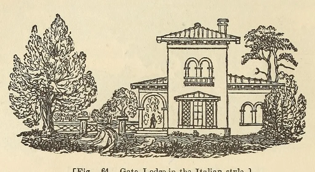 An illustration from A treatise on the theory and practice of landscape gardening, adapted to North America; with a view to the improvement of country residences. Comprising historical notices and general principles of the art, directions for laying out gardens and arranging plantations, the description and cultivation of hardy trees, decorative accompaniments to the house and grounds, the formation of pieces of artificial water, flower gardens, etc., with remarks on rural architecture, 1844, leaf 430