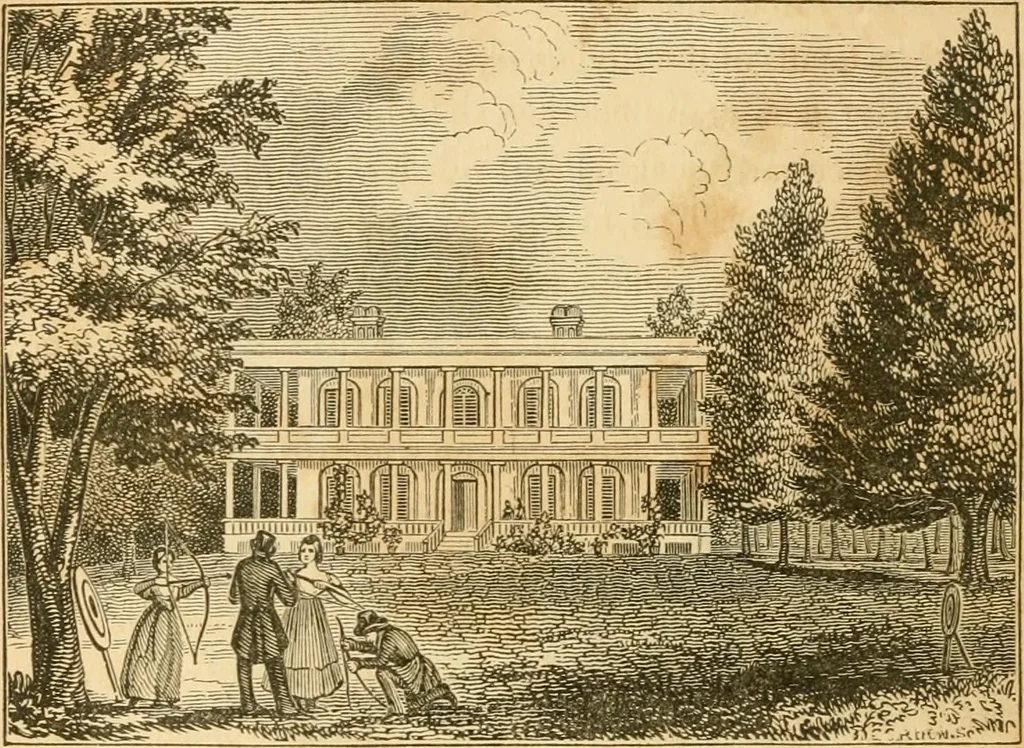 An illustration from A treatise on the theory and practice of landscape gardening, adapted to North America; with a view to the improvement of country residences. Comprising historical notices and general principles of the art, directions for laying out grounds and arranging plantations, the description and cultivation of hardy trees, decorative accompaniments to the house and grounds, the formation of pieces of artificial water, flower gardens, etc. with remarks on rural architecture .., 1841, leaf 321