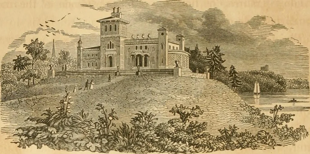 An illustration from A treatise on the theory and practice of landscape gardening, adapted to North America; with a view to the improvement of country residences. Comprising historical notices and general principles of the art, directions for laying out grounds and arranging plantations, the description and cultivation of hardy trees, decorative accompaniments to the house and grounds, the formation of pieces of artificial water, flower gardens, etc. with remarks on rural architecture .., 1841, leaf 323