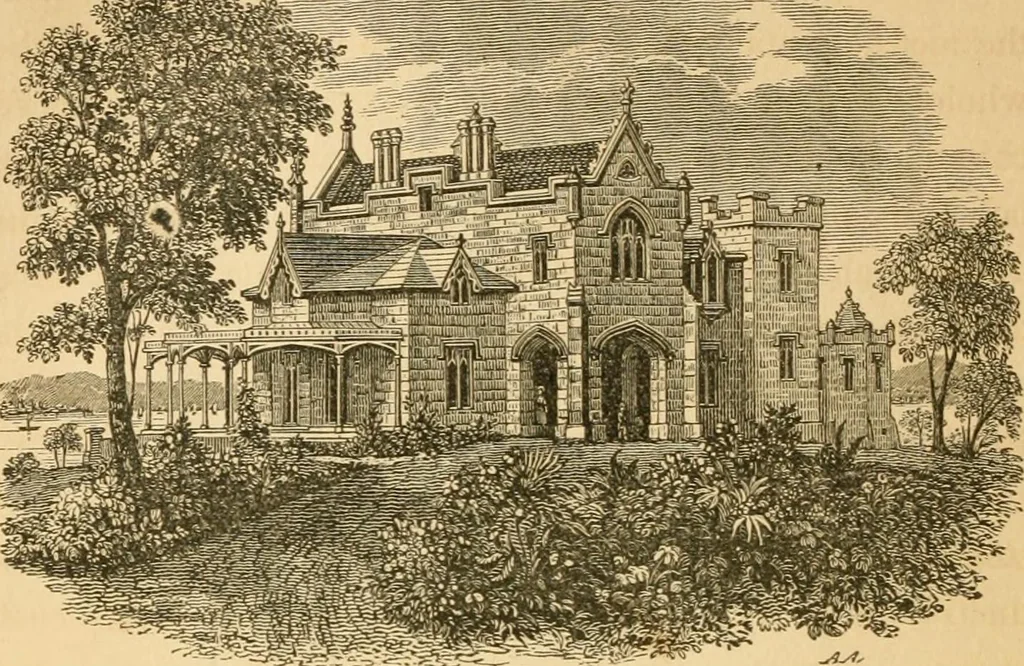 An illustration from A treatise on the theory and practice of landscape gardening, adapted to North America; with a view to the improvement of country residences. Comprising historical notices and general principles of the art, directions for laying out grounds and arranging plantations, the description and cultivation of hardy trees, decorative accompaniments to the house and grounds, the formation of pieces of artificial water, flower gardens, etc. with remarks on rural architecture .., 1841, leaf 335