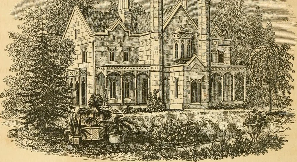 An illustration from A treatise on the theory and practice of landscape gardening, adapted to North America; with a view to the improvement of country residences. Comprising historical notices and general principles of the art, directions for laying out grounds and arranging plantations, the description and cultivation of hardy trees, decorative accompaniments to the house and grounds, the formation of pieces of artificial water, flower gardens, etc. with remarks on rural architecture .., 1841, leaf 337