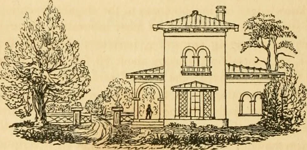 An illustration from A treatise on the theory and practice of landscape gardening, adapted to North America; with a view to the improvement of country residences. Comprising historical notices and general principles of the art, directions for laying out grounds and arranging plantations, the description and cultivation of hardy trees, decorative accompaniments to the house and grounds, the formation of pieces of artificial water, flower gardens, etc. with remarks on rural architecture .., 1841, leaf 355
