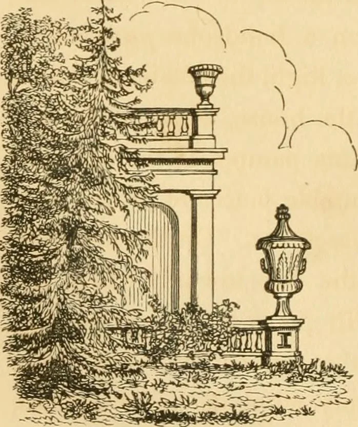 An illustration from A treatise on the theory and practice of landscape gardening, adapted to North America; with a view to the improvement of country residences. Comprising historical notices and general principles of the art, directions for laying out grounds and arranging plantations, the description and cultivation of hardy trees, decorative accompaniments to the house and grounds, the formation of pieces of artificial water, flower gardens, etc. with remarks on rural architecture .., 1841, leaf 359