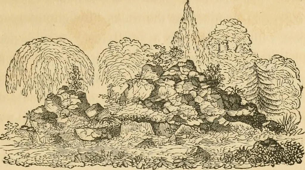 An illustration from A treatise on the theory and practice of landscape gardening, adapted to North America; with a view to the improvement of country residences. Comprising historical notices and general principles of the art, directions for laying out grounds and arranging plantations, the description and cultivation of hardy trees, decorative accompaniments to the house and grounds, the formation of pieces of artificial water, flower gardens, etc. with remarks on rural architecture .., 1841, leaf 402