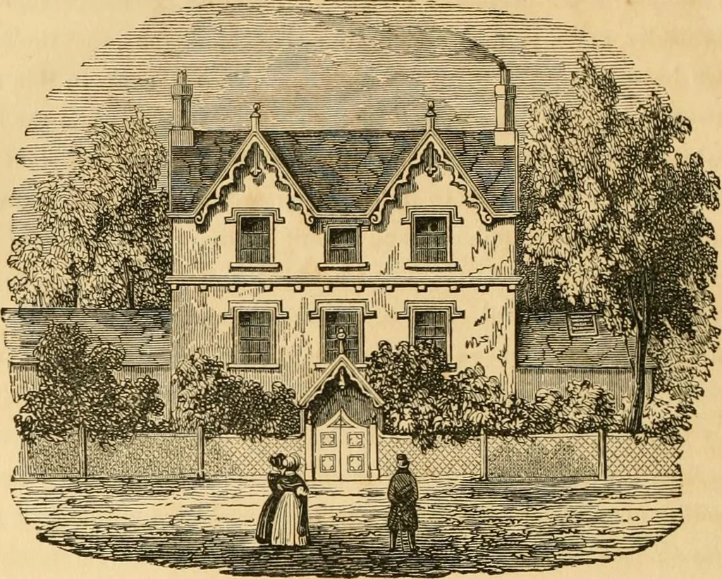 An illustration from A treatise on the theory and practice of landscape gardening, adapted to North America; with a view to the improvement of country residences. Comprising historical notices and general principles of the art, directions for laying out grounds and arranging plantations, the description and cultivation of hardy trees, decorative accompaniments to the house and grounds, the formation of pieces of artificial water, flower gardens, etc. with remarks on rural architecture .., 1841, leaf 425