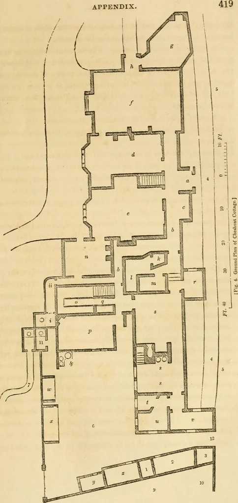 An illustration from A treatise on the theory and practice of landscape gardening, adapted to North America; with a view to the improvement of country residences. Comprising historical notices and general principles of the art, directions for laying out grounds and arranging plantations, the description and cultivation of hardy trees, decorative accompaniments to the house and grounds, the formation of pieces of artificial water, flower gardens, etc. with remarks on rural architecture .., 1841, leaf 430