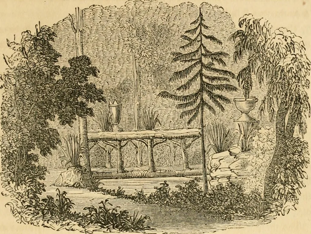 An illustration from A treatise on the theory and practice of landscape gardening, adapted to North America; with a view to the improvement of country residences. Comprising historical notices and general principles of the art, directions for laying out grounds and arranging plantations, the description and cultivation of hardy trees, decorative accompaniments to the house and grounds, the formation of pieces of artificial water, flower gardens, etc. with remarks on rural architecture .., 1841, leaf 432