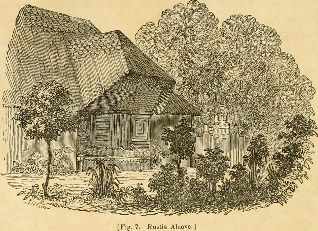 An illustration from A treatise on the theory and practice of landscape gardening, adapted to North America; with a view to the improvement of country residences. Comprising historical notices and general principles of the art, directions for laying out grounds and arranging plantations, the description and cultivation of hardy trees, decorative accompaniments to the house and grounds, the formation of pieces of artificial water, flower gardens, etc. with remarks on rural architecture .., 1841, leaf 437