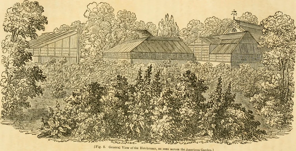 An illustration from A treatise on the theory and practice of landscape gardening, adapted to North America; with a view to the improvement of country residences. Comprising historical notices and general principles of the art, directions for laying out grounds and arranging plantations, the description and cultivation of hardy trees, decorative accompaniments to the house and grounds, the formation of pieces of artificial water, flower gardens, etc. with remarks on rural architecture .., 1841, leaf 439