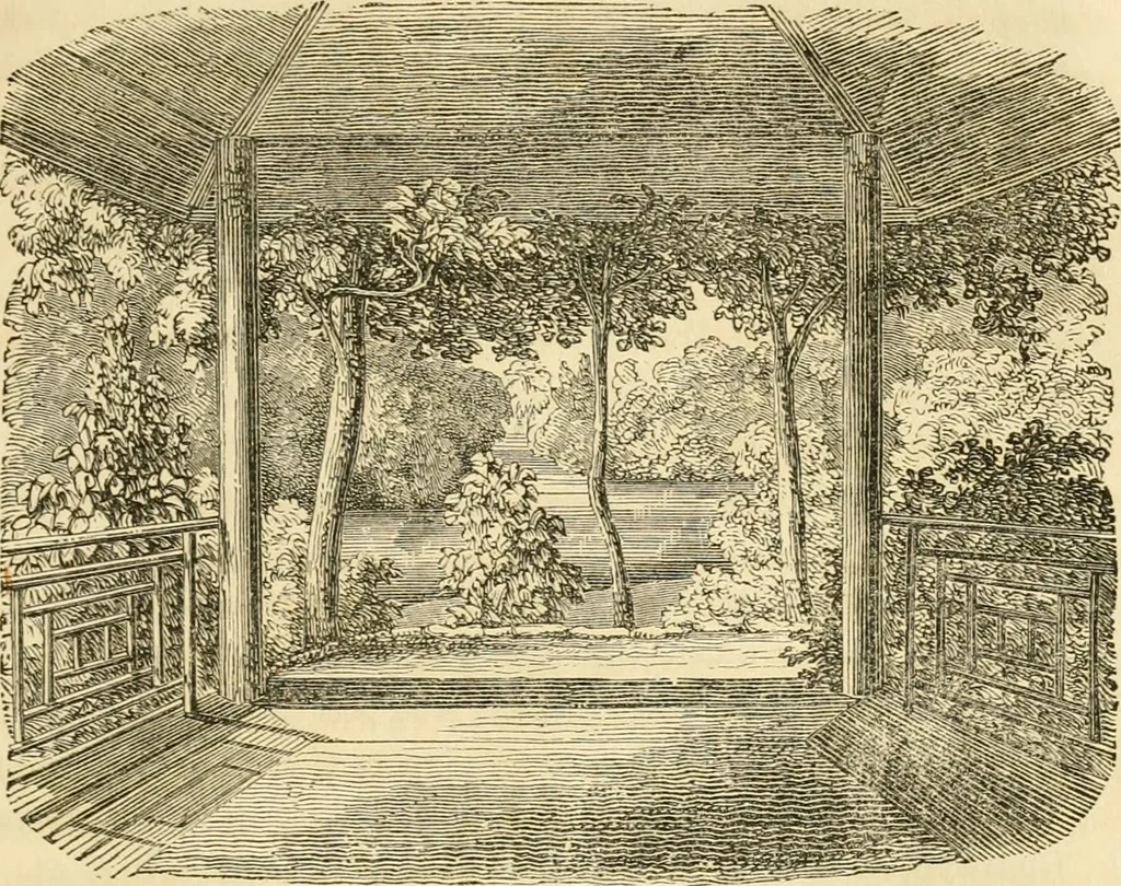 An illustration from A treatise on the theory and practice of landscape gardening, adapted to North America; with a view to the improvement of country residences. Comprising historical notices and general principles of the art, directions for laying out grounds and arranging plantations, the description and cultivation of hardy trees, decorative accompaniments to the house and grounds, the formation of pieces of artificial water, flower gardens, etc. with remarks on rural architecture .., 1841, leaf 444