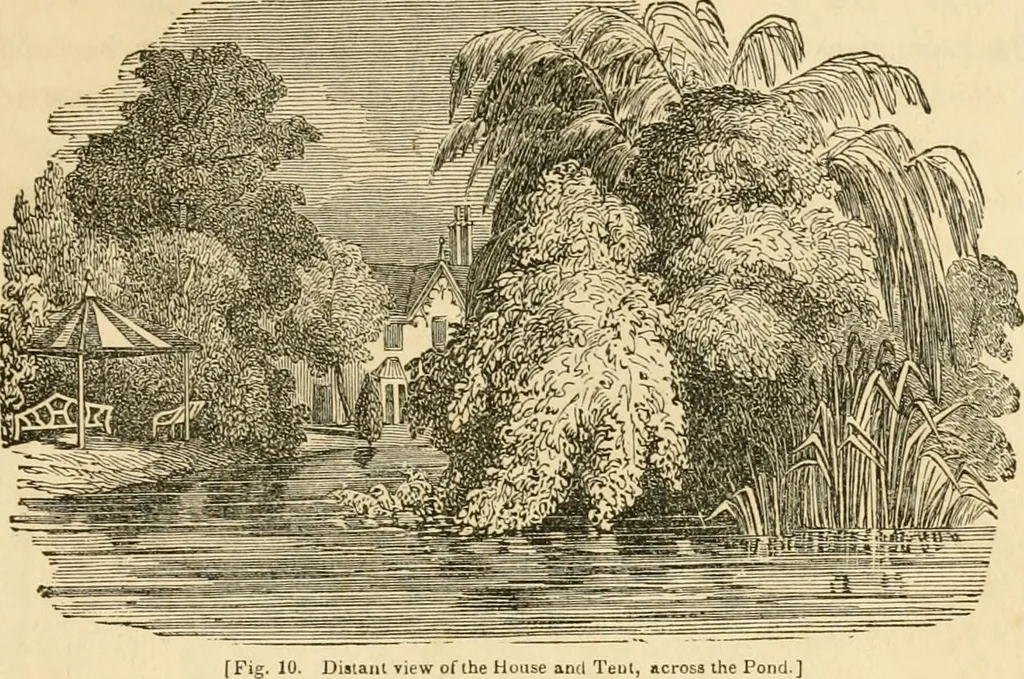 An illustration from A treatise on the theory and practice of landscape gardening, adapted to North America; with a view to the improvement of country residences. Comprising historical notices and general principles of the art, directions for laying out grounds and arranging plantations, the description and cultivation of hardy trees, decorative accompaniments to the house and grounds, the formation of pieces of artificial water, flower gardens, etc. with remarks on rural architecture .., 1841, leaf 446
