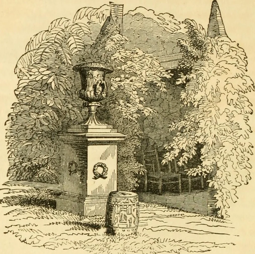 An illustration from A treatise on the theory and practice of landscape gardening, adapted to North America; with a view to the improvement of country residences. Comprising historical notices and general principles of the art, directions for laying out grounds and arranging plantations, the description and cultivation of hardy trees, decorative accompaniments to the house and grounds, the formation of pieces of artificial water, flower gardens, etc. with remarks on rural architecture .., 1841, leaf 453