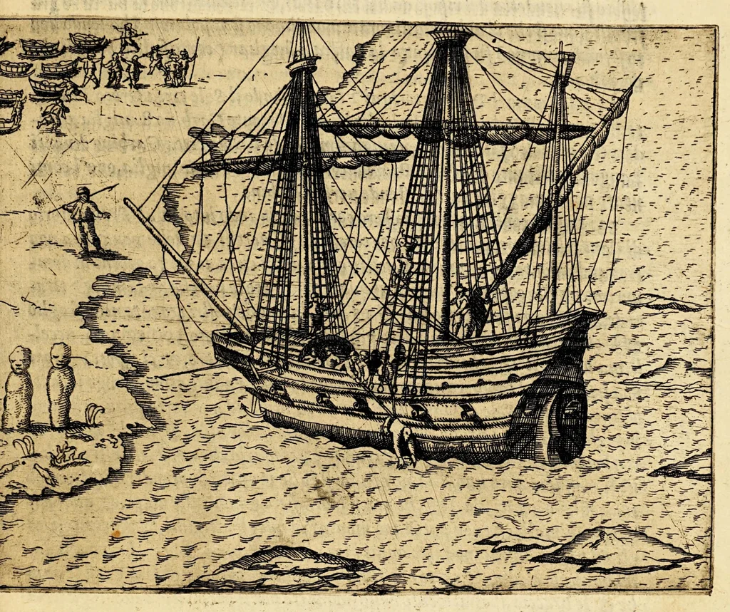 An illustration from Tre nauigationi fatte dagli Olandesi, e Zelandesi al Settentrione nella Noruegia, Moscouia, e Tartaria verso il Catai, e regno de'Sini, doue scopersero il mare di Veygatz, la Nuoua Zembla, et ... la Groenlandia. ..., 1599, leaf 151
