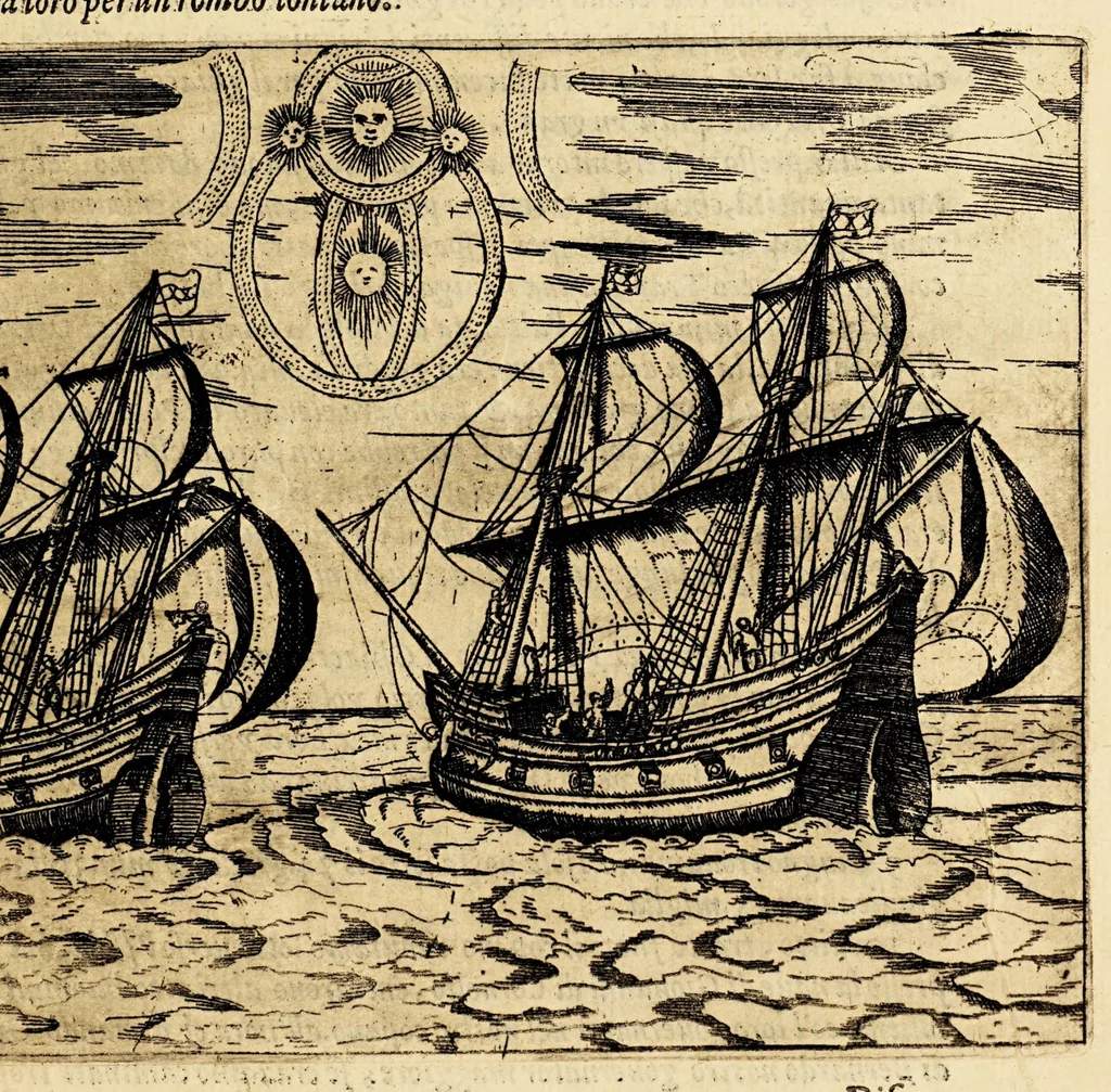 An illustration from Tre nauigationi fatte dagli Olandesi, e Zelandesi al Settentrione nella Noruegia, Moscouia, e Tartaria verso il Catai, e regno de'Sini, doue scopersero il mare di Veygatz, la Nuoua Zembla, et ... la Groenlandia. ..., 1599, leaf 63