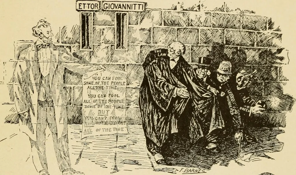An illustration from The trial of a new society, being a review of the celebrated Ettor-Giovannitti-Caruso case, beginning with the Lawrence textile strike that caused it and including the general strike that grew out of it, 1913, leaf 108