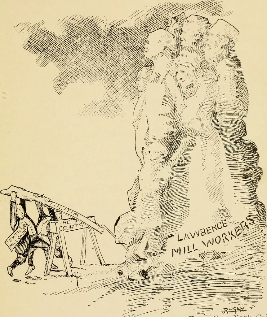 An illustration from The trial of a new society, being a review of the celebrated Ettor-Giovannitti-Caruso case, beginning with the Lawrence textile strike that caused it and including the general strike that grew out of it, 1913, leaf 12