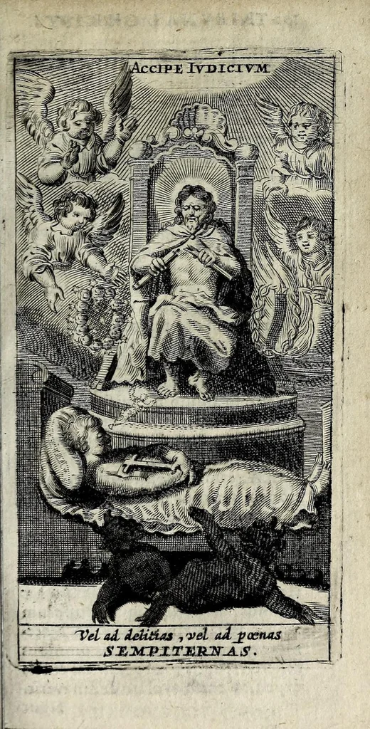 An illustration from Tribunal Christi, seu, Arcanum ac singulare cujusvis hominis in morte judicium, 1635, leaf 195