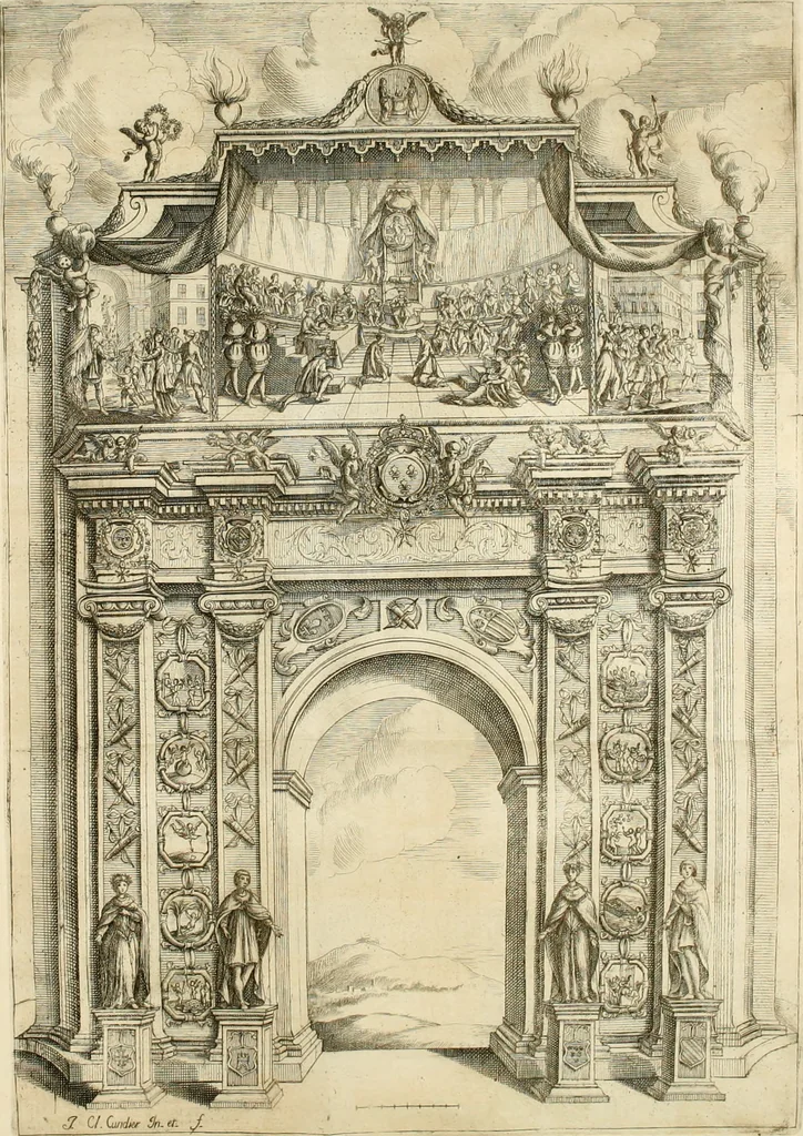 An illustration from Discours sur les arcs triomphaux dressés en la ville d'Aix, : a l'heureuse arrivée de Monseigneur le duc de Bourgogne, & de Monseigneur le duc de Berry, 1701, leaf 34