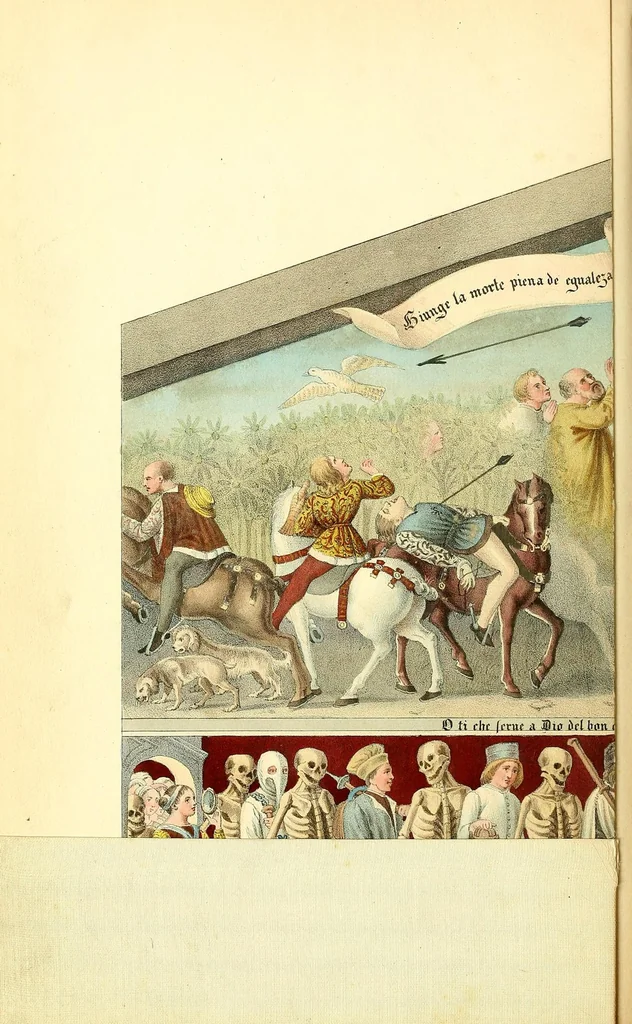 An illustration from Trionfo e danza della morte; o, Danza macabra a Clusone; Dogma della morte a Pisogne nella provincia di Bergamo, 1859, leaf 24