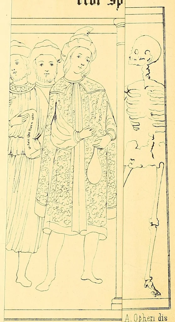 An illustration from Trionfo e danza della morte; o, Danza macabra a Clusone; Dogma della morte a Pisogne nella provincia di Bergamo, 1859, leaf 50