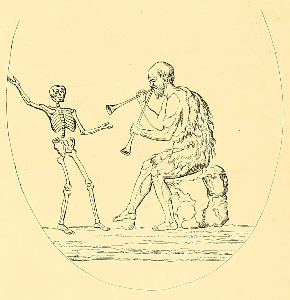 An illustration from Trionfo e danza della morte; o, Danza macabra a Clusone; Dogma della morte a Pisogne nella provincia di Bergamo, 1859, leaf 58