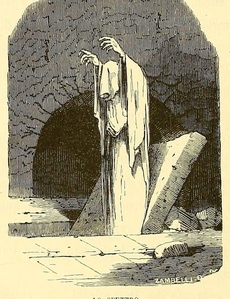 An illustration from Trionfo e danza della morte; o, Danza macabra a Clusone; Dogma della morte a Pisogne nella provincia di Bergamo, 1859, leaf 60