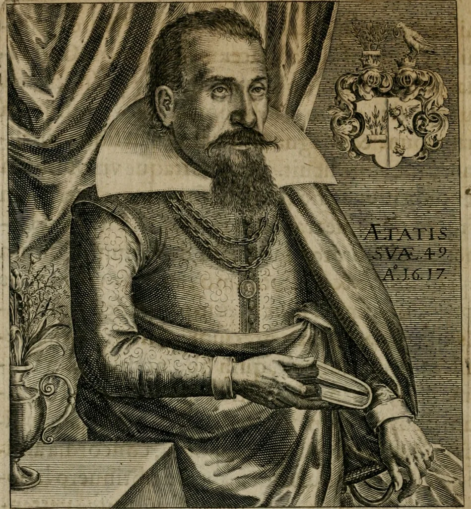 An illustration from Tripvs avrevs, hoc est, Tres tractatvs chymici selectissimi : nempe I. Basilii Valentini ... Practica vna cum 12. clauibus & appendice, ex Germanico; II. Thomæ Nortoni ... Crede mihi, seu, Ordinale, ante annos 140. ab authore scriptum, nunc ex Anglicano manuscripto in Latinum translatum, phrasi cuiusque authoris vt & sententia retenta; III. Cremeri ... Testamentum, hactenus nondum publicatum, 1618, leaf 7