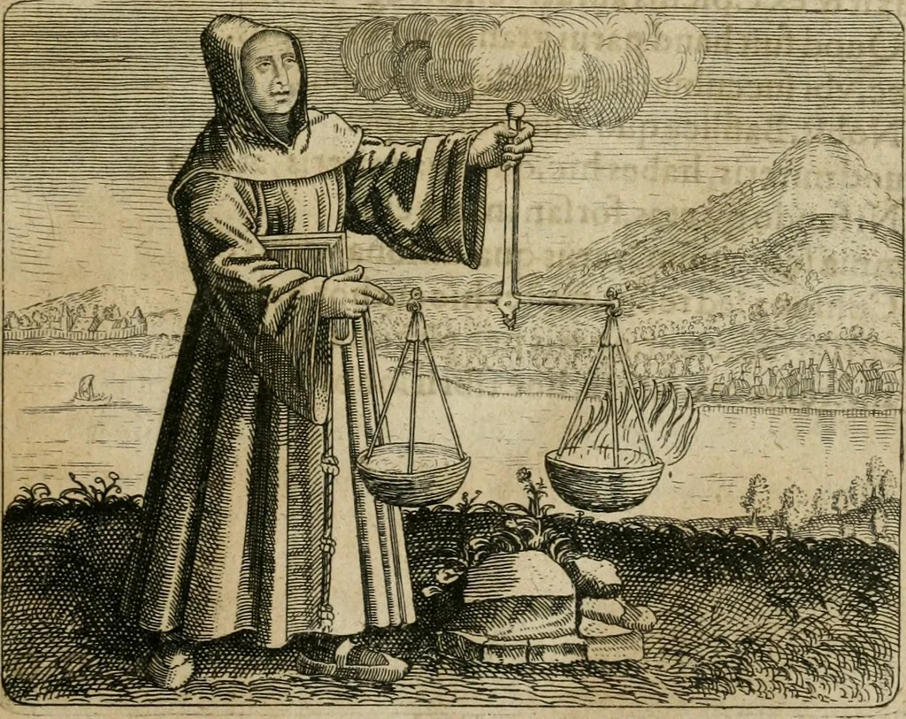 An illustration from Tripvs avrevs, hoc est, Tres tractatvs chymici selectissimi : nempe I. Basilii Valentini ... Practica vna cum 12. clauibus & appendice, ex Germanico; II. Thomæ Nortoni ... Crede mihi, seu, Ordinale, ante annos 140. ab authore scriptum, nunc ex Anglicano manuscripto in Latinum translatum, phrasi cuiusque authoris vt & sententia retenta; III. Cremeri ... Testamentum, hactenus nondum publicatum, 1618, leaf 8