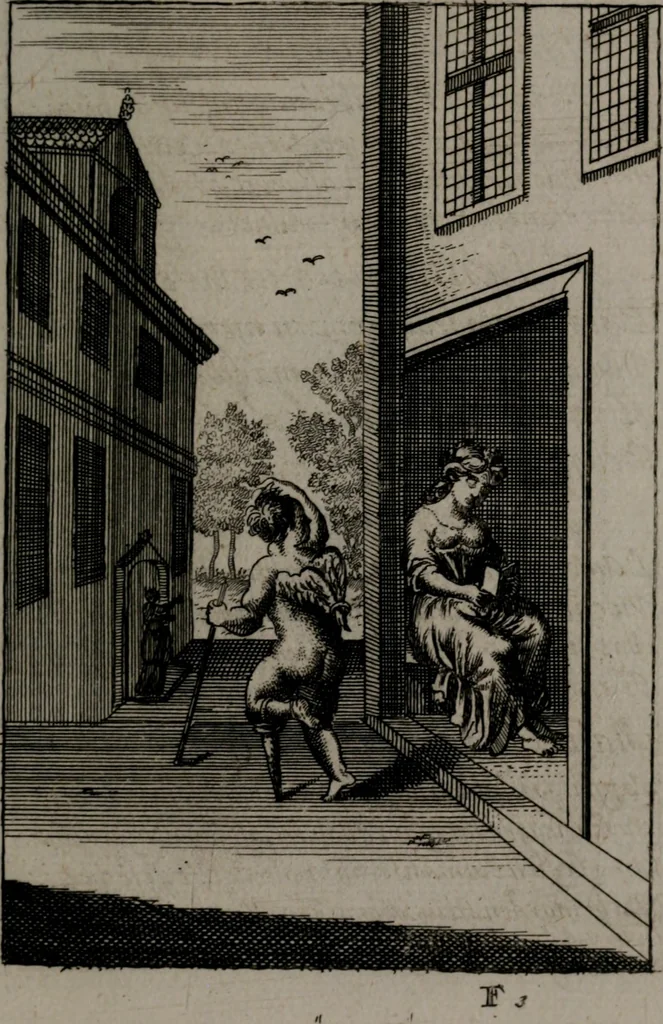 An illustration from Triumphus amoris, de cunctis universi hujus incolis actus, emblematibus ac symbolis Latinis, Italicis, Gallicis, Germanicis, oculis exhibitus. : Oder: Die über den gantzen Erd-cräisz triumphirende Liebe, in nachdencklichen Sinn-bildern neben sehr curiosen lateinischen, italianischen, französischen und teutschen Bey-sprüchen auch kurtzweiligen Versen fürgestellet, 1695, leaf 110