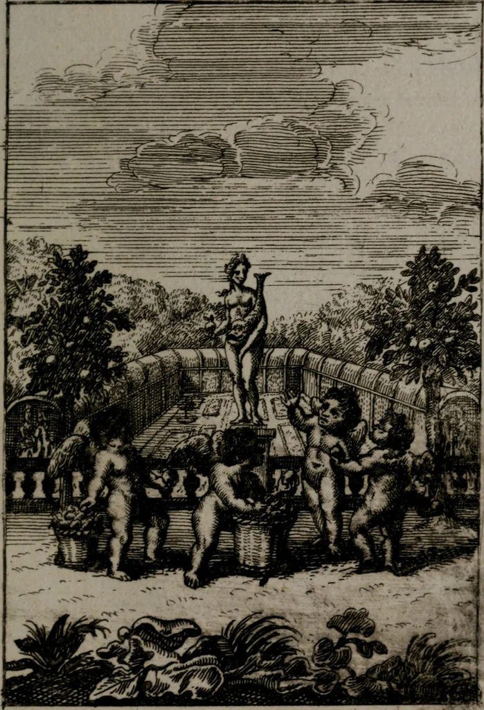 An illustration from Triumphus amoris, de cunctis universi hujus incolis actus, emblematibus ac symbolis Latinis, Italicis, Gallicis, Germanicis, oculis exhibitus. : Oder: Die über den gantzen Erd-cräisz triumphirende Liebe, in nachdencklichen Sinn-bildern neben sehr curiosen lateinischen, italianischen, französischen und teutschen Bey-sprüchen auch kurtzweiligen Versen fürgestellet, 1695, leaf 154