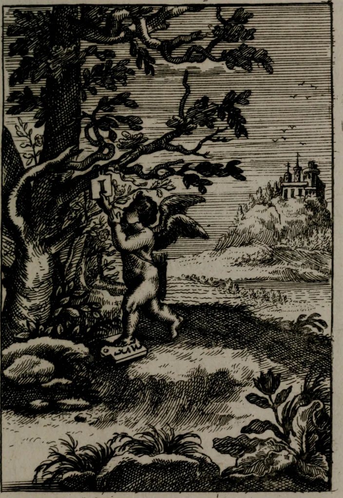 An illustration from Triumphus amoris, de cunctis universi hujus incolis actus, emblematibus ac symbolis Latinis, Italicis, Gallicis, Germanicis, oculis exhibitus. : Oder: Die über den gantzen Erd-cräisz triumphirende Liebe, in nachdencklichen Sinn-bildern neben sehr curiosen lateinischen, italianischen, französischen und teutschen Bey-sprüchen auch kurtzweiligen Versen fürgestellet, 1695, leaf 162