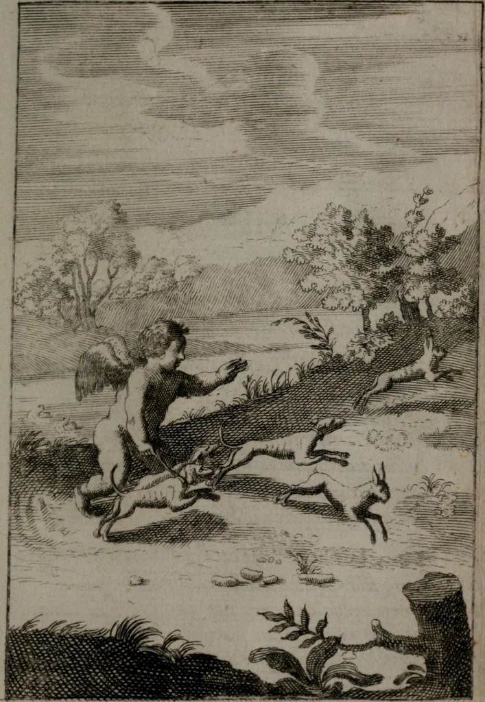 An illustration from Triumphus amoris, de cunctis universi hujus incolis actus, emblematibus ac symbolis Latinis, Italicis, Gallicis, Germanicis, oculis exhibitus. : Oder: Die über den gantzen Erd-cräisz triumphirende Liebe, in nachdencklichen Sinn-bildern neben sehr curiosen lateinischen, italianischen, französischen und teutschen Bey-sprüchen auch kurtzweiligen Versen fürgestellet, 1695, leaf 190