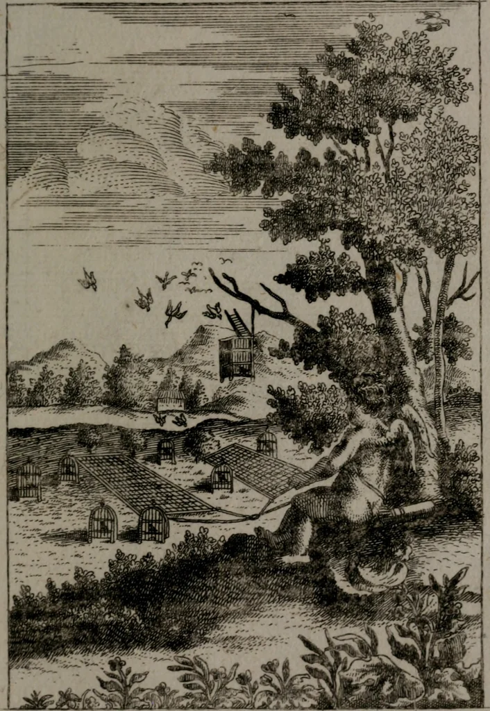 An illustration from Triumphus amoris, de cunctis universi hujus incolis actus, emblematibus ac symbolis Latinis, Italicis, Gallicis, Germanicis, oculis exhibitus. : Oder: Die über den gantzen Erd-cräisz triumphirende Liebe, in nachdencklichen Sinn-bildern neben sehr curiosen lateinischen, italianischen, französischen und teutschen Bey-sprüchen auch kurtzweiligen Versen fürgestellet, 1695, leaf 30
