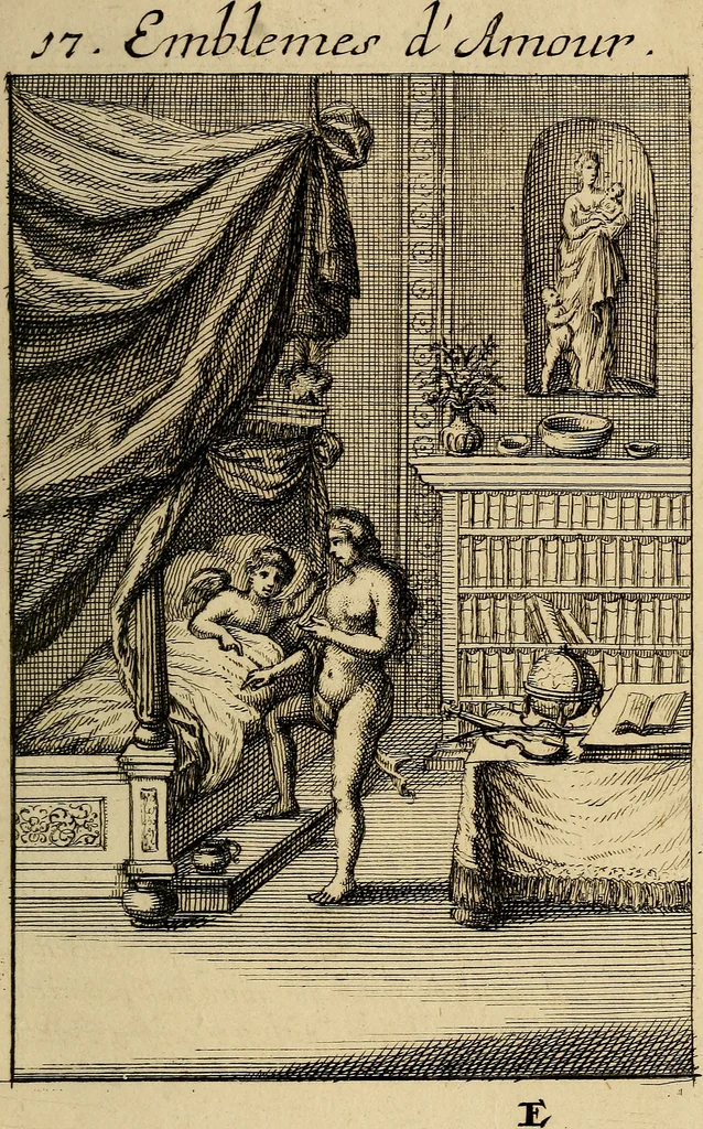 An illustration from Triumphus amoris, de cunctis universi hujus incolis actus, emblematibus ac symbolis Latinis, Italicis, Gallicis, Germanicis, oculis exhibitus. : Oder: Die über den gantzen Erd-cräisz triumphirende Liebe, in nachdencklichen Sinn-bildern neben sehr curiosen lateinischen, italianischen, französischen und teutschen Bey-sprüchen auch kurtzweiligen Versen fürgestellet, 1695, leaf 40
