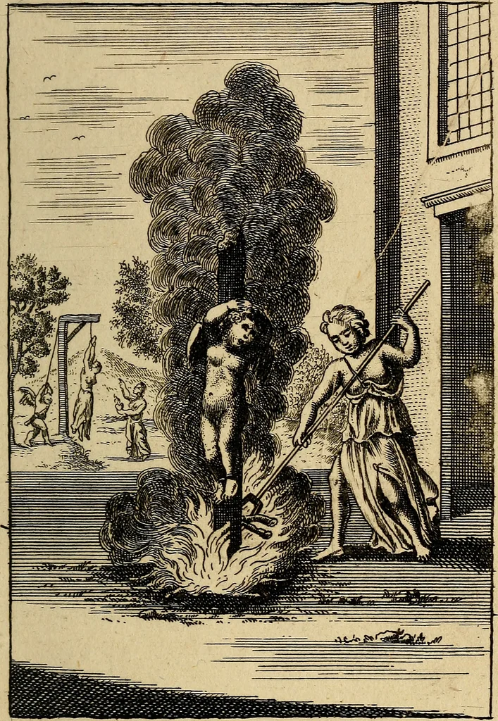 An illustration from Triumphus amoris, de cunctis universi hujus incolis actus, emblematibus ac symbolis Latinis, Italicis, Gallicis, Germanicis, oculis exhibitus. : Oder: Die über den gantzen Erd-cräisz triumphirende Liebe, in nachdencklichen Sinn-bildern neben sehr curiosen lateinischen, italianischen, französischen und teutschen Bey-sprüchen auch kurtzweiligen Versen fürgestellet, 1695, leaf 50
