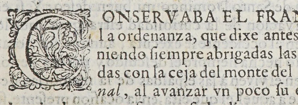 An illustration from Trofeo de la justicia española en el castigo de la alevosia francesa : que al abrigo de la armada de Barlovento, executaron los lanzeros de la isla de Santo Domingo, en los que de aquella nacion ocupan sus costas. Debido todo à providentes ordenes del ex[celentissi]mo señor d[on] Gaspar de Sandoval Cerda Silva y Mendoza, conde de Galve, virrey de la Nueva-Espanã., 1691, leaf 47