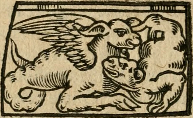 An illustration from Trois traitez de la philosophie natvrelle, non encore imprimez : scavoir, Le secret livre dv tres-ancien philosophe Artephivs, traitant de l'art occulte & transmutation metallique, latin françois : plvs, Les figvres hierogliphiqves de Nicolas Flamel, ainsi qu'il les a mises en la quatriesme arche qu'il a bastie au Cimetiere des innocens à Paris, entrant par la grande porte de la ruë S. Denys, & prenant la main droite, auec l'explication d'icelles par iceluy Flamel : ensemble, Le vray liure du docte Synesivs abbé grec, tiré de la bibliotheque de l'empereur sur le mesme subiect, 1612, leaf 69