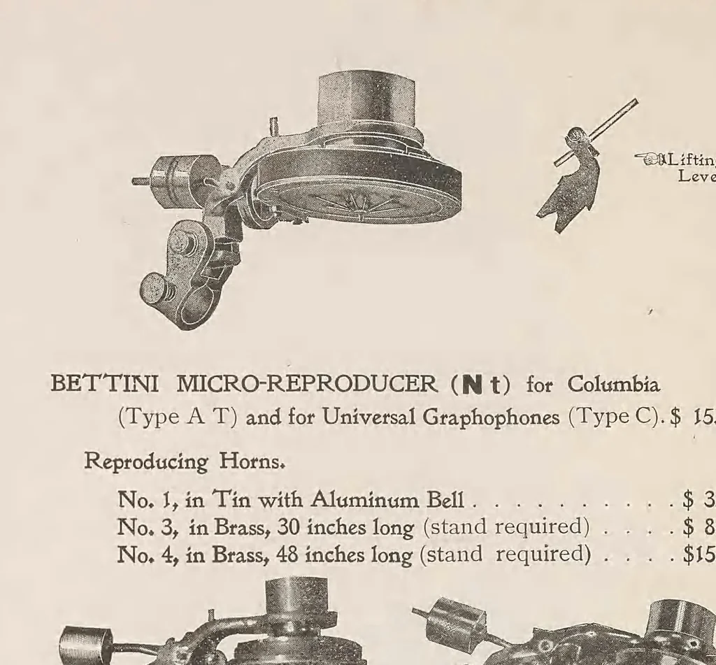 An illustration from A true mirror of sound : Bettini micro-phonograph, micro-diaphragms for phonograph and graphophone, Bettini celebrated "opera musical records" and autograph-records of world famous artists, 1900, leaf 12