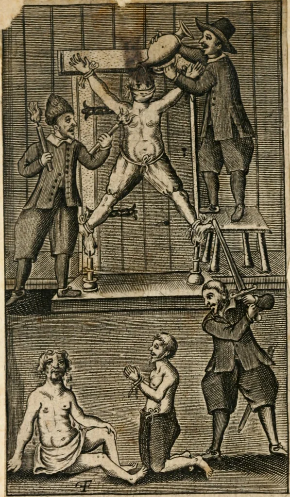 An illustration from A True relation of the unjust, cruell, and barbarous proceedings against the English at Amboyna, in the East Indies, by the Neatherlandish governour, and council there, 1665, leaf 7