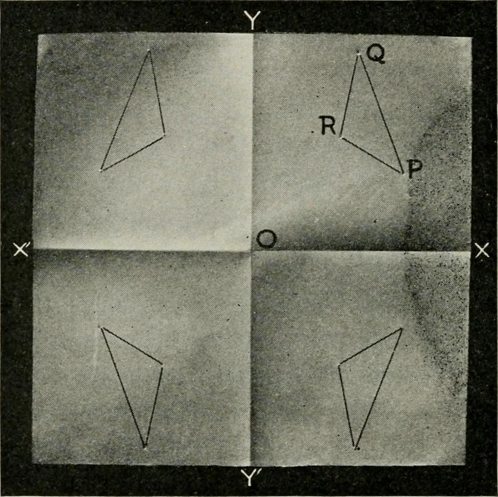 An illustration from T. Sundara Row's geometric exercises in paper folding. Edited and rev. by Wooster Woodruff Beman and David Eugene Smith, 1901, leaf 105