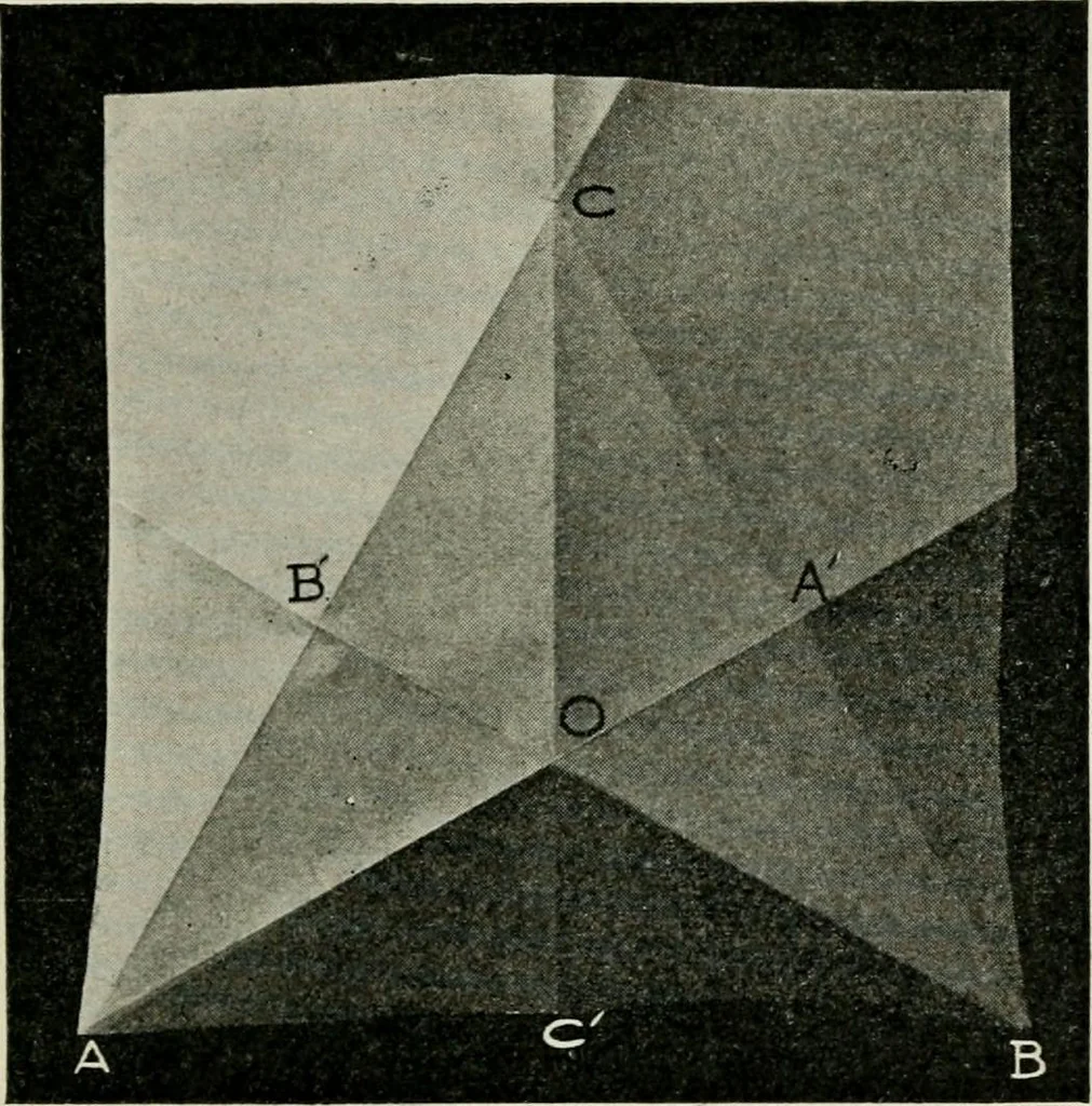 An illustration from T. Sundara Row's geometric exercises in paper folding. Edited and rev. by Wooster Woodruff Beman and David Eugene Smith, 1901, leaf 30