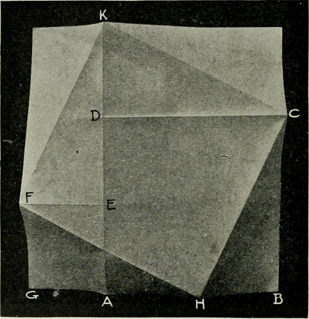 An illustration from T. Sundara Row's geometric exercises in paper folding. Edited and rev. by Wooster Woodruff Beman and David Eugene Smith, 1901, leaf 33