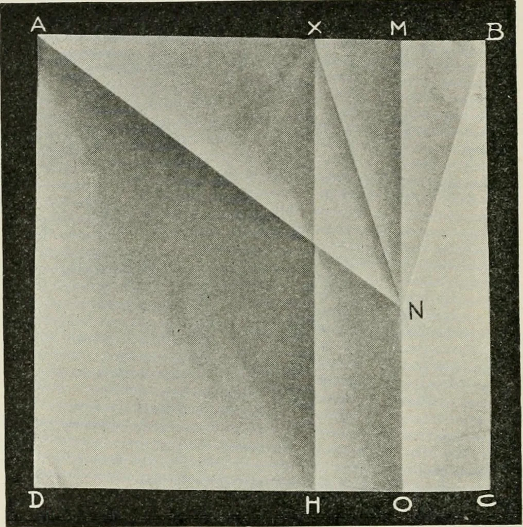 An illustration from T. Sundara Row's geometric exercises in paper folding. Edited and rev. by Wooster Woodruff Beman and David Eugene Smith, 1901, leaf 41