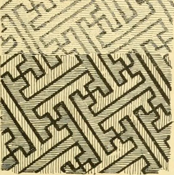 An illustration from Étude des ornements : première partie : dauphins-écailles-bucrânes-grecques-guirlandes-flots grecs, 1896, leaf 136