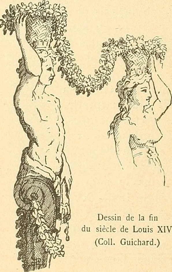 An illustration from Étude des ornements : première partie : dauphins-écailles-bucrânes-grecques-guirlandes-flots grecs, 1896, leaf 153