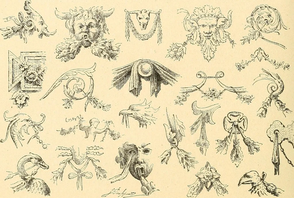 An illustration from Étude des ornements : première partie : dauphins-écailles-bucrânes-grecques-guirlandes-flots grecs, 1896, leaf 175