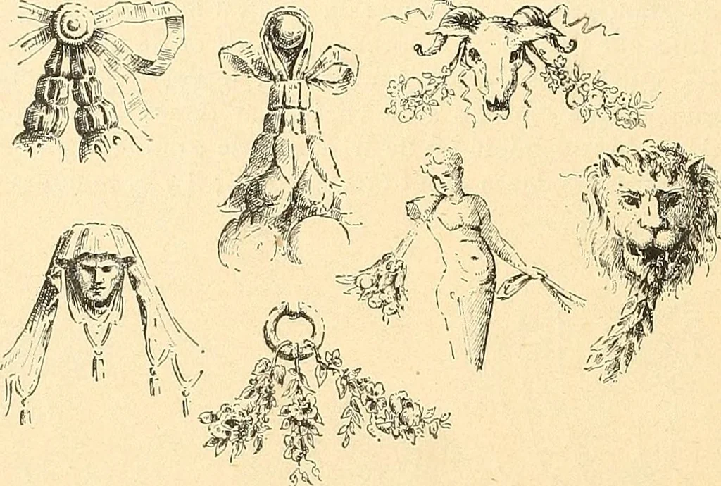 An illustration from Étude des ornements : première partie : dauphins-écailles-bucrânes-grecques-guirlandes-flots grecs, 1896, leaf 177