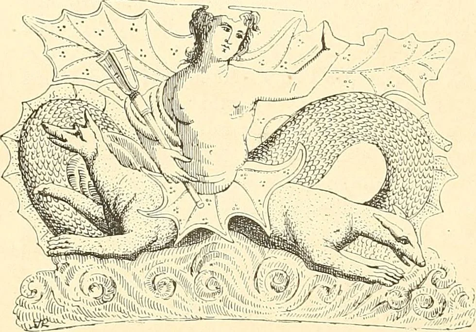 An illustration from Étude des ornements : première partie : dauphins-écailles-bucrânes-grecques-guirlandes-flots grecs, 1896, leaf 211